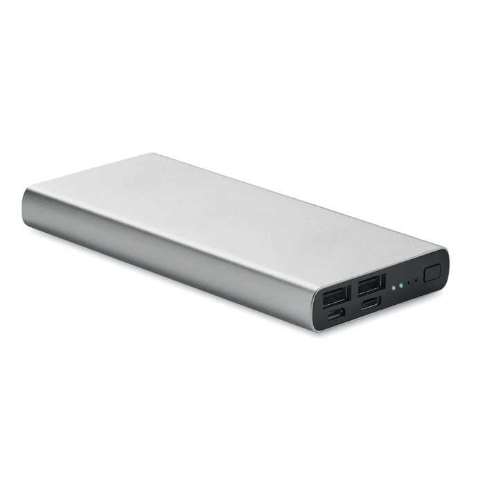 Powerbank 10 000 mAh publicitaire charge rapide POWERFLAT silver mate